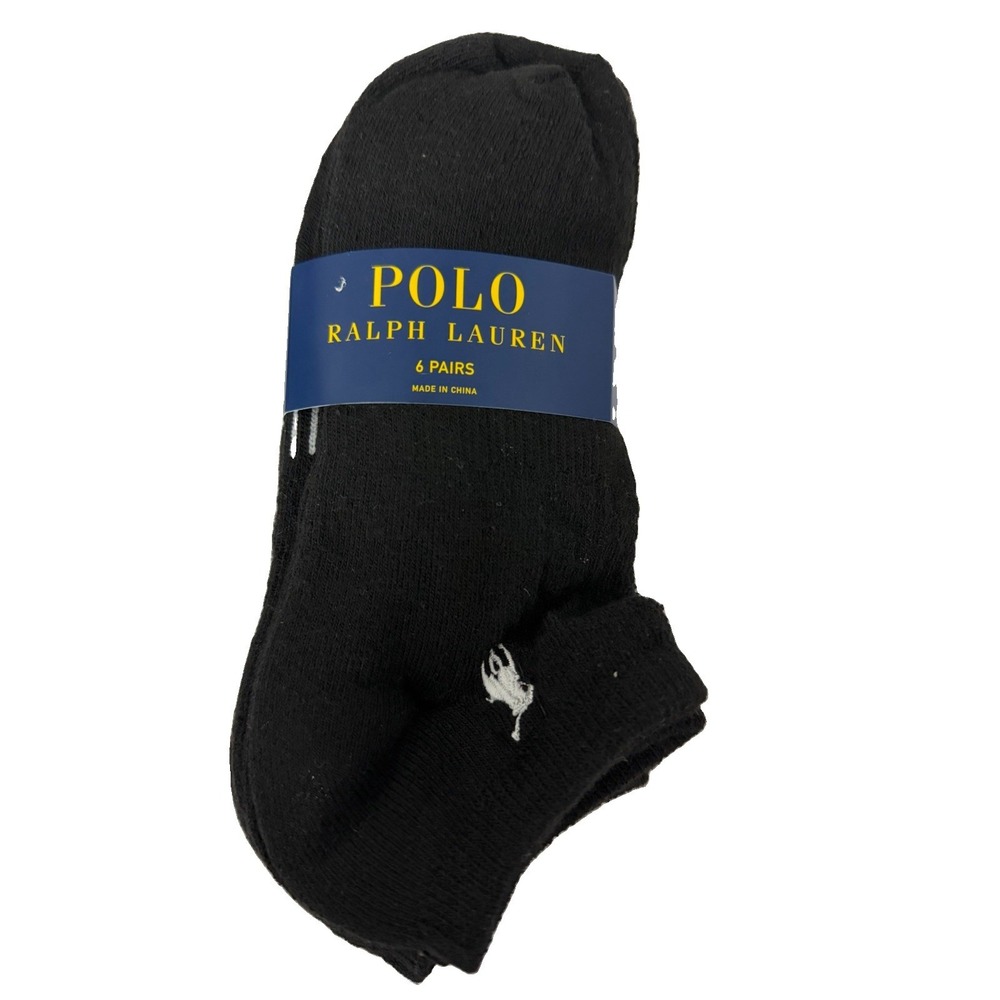 Polo Ralph Lauren Women's Ankle Socks 6 pack Black W/ White Horse size 9-11 New
